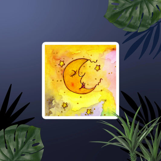 Bubble-Free Sticker (the moon meditating - yellow background)