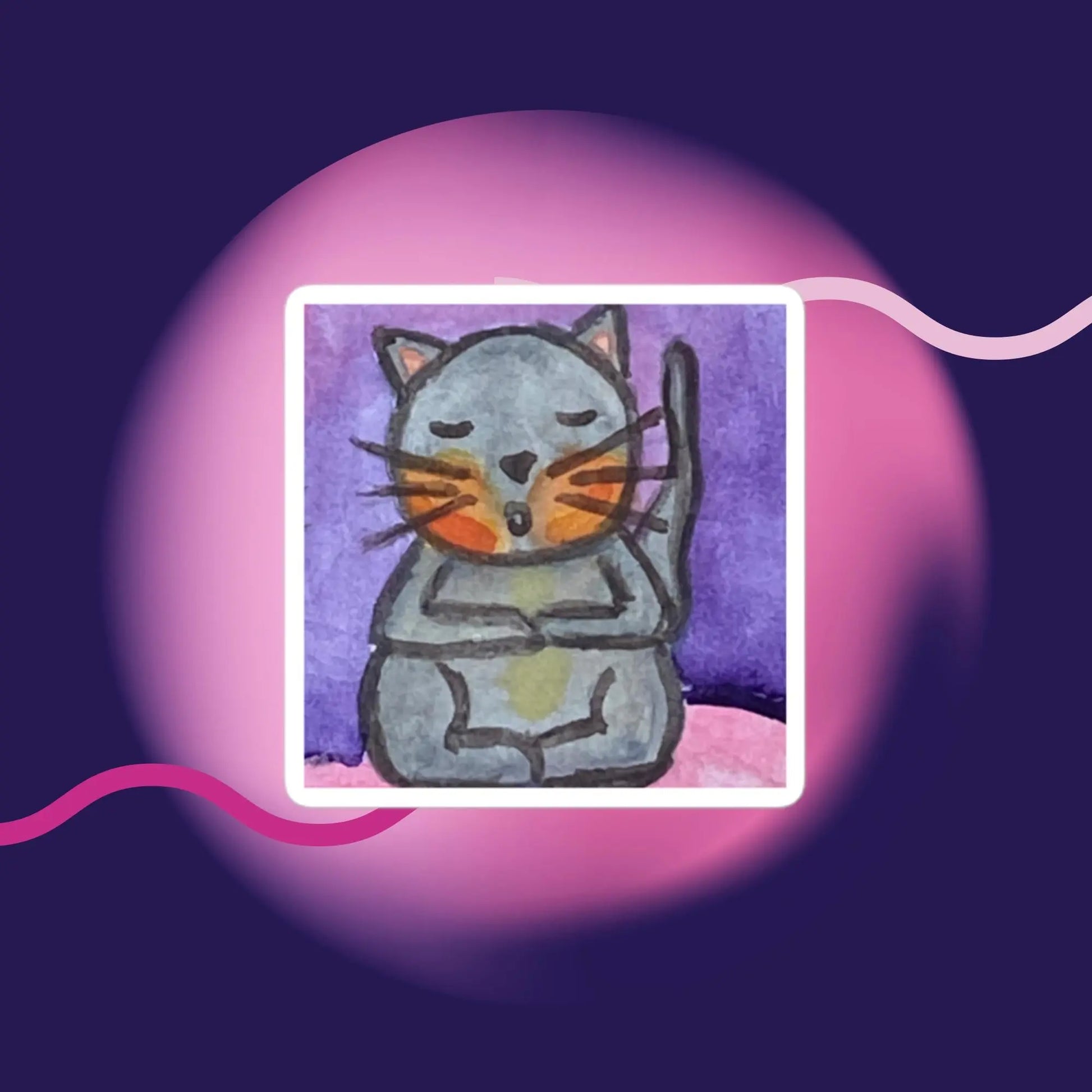 Bubble-free sticker (cat chanting - purple background)