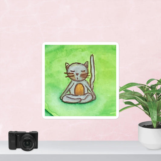 Bubble-free sticker (cat meditating - green background)