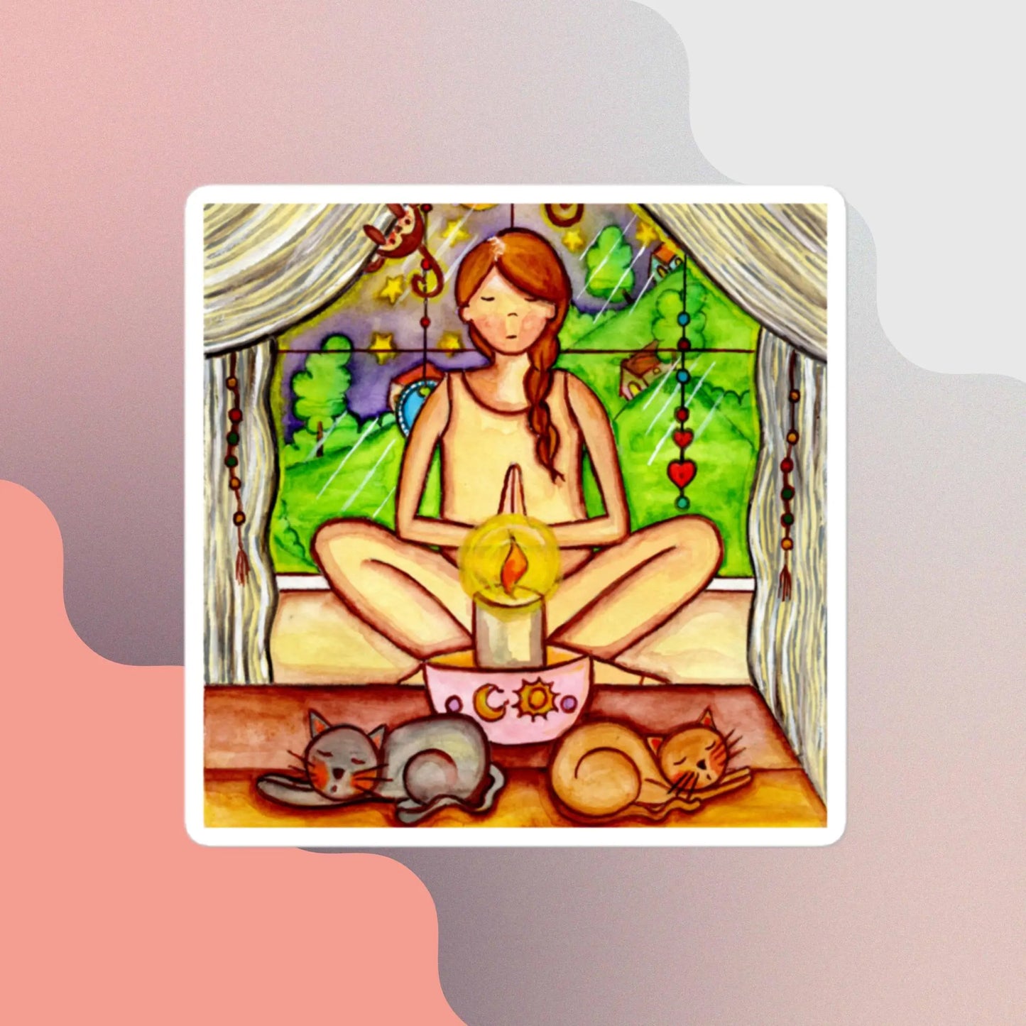 Bubble-Free Sticker (meditating on a still flame)