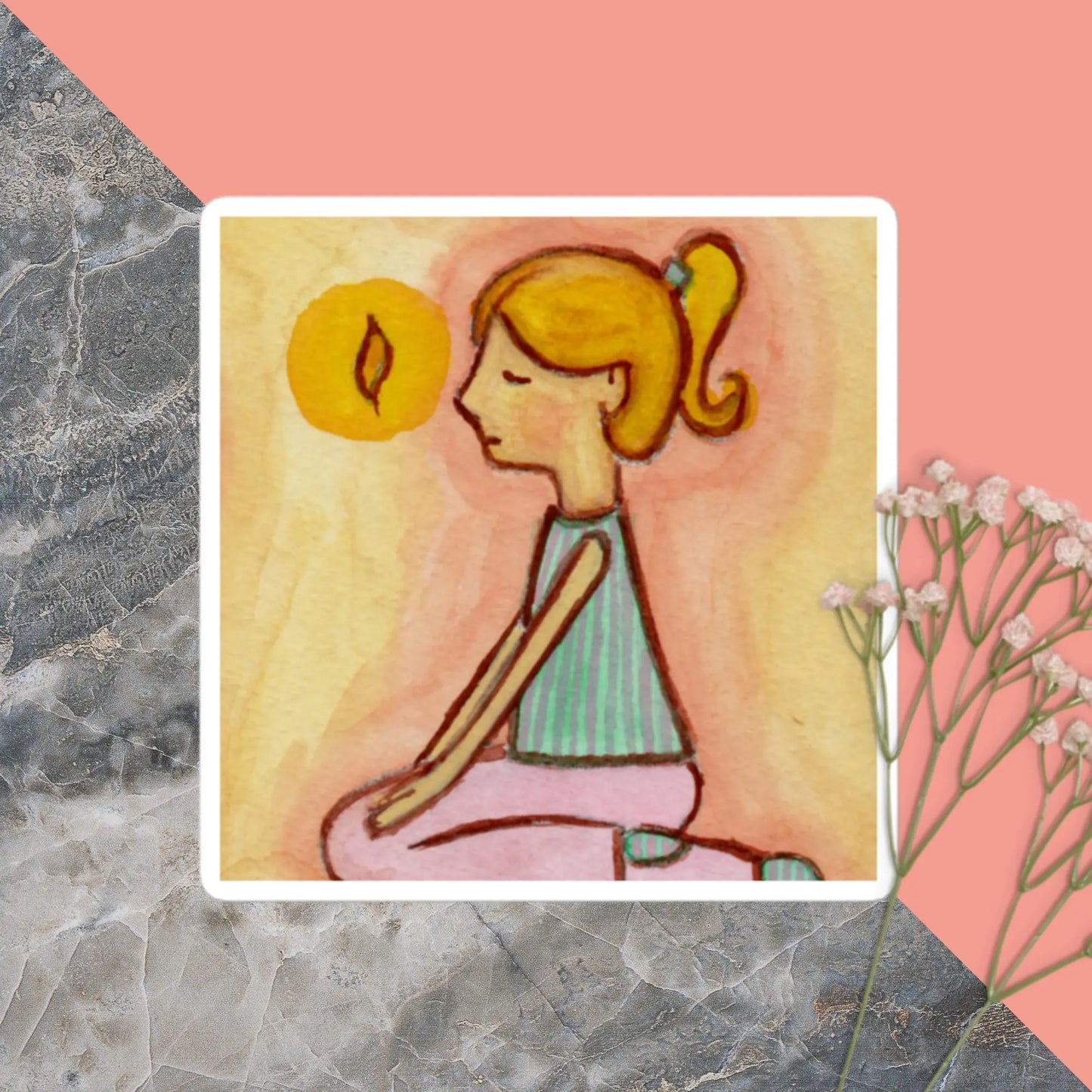 Bubble-Free Sticker (kneeling meditation)