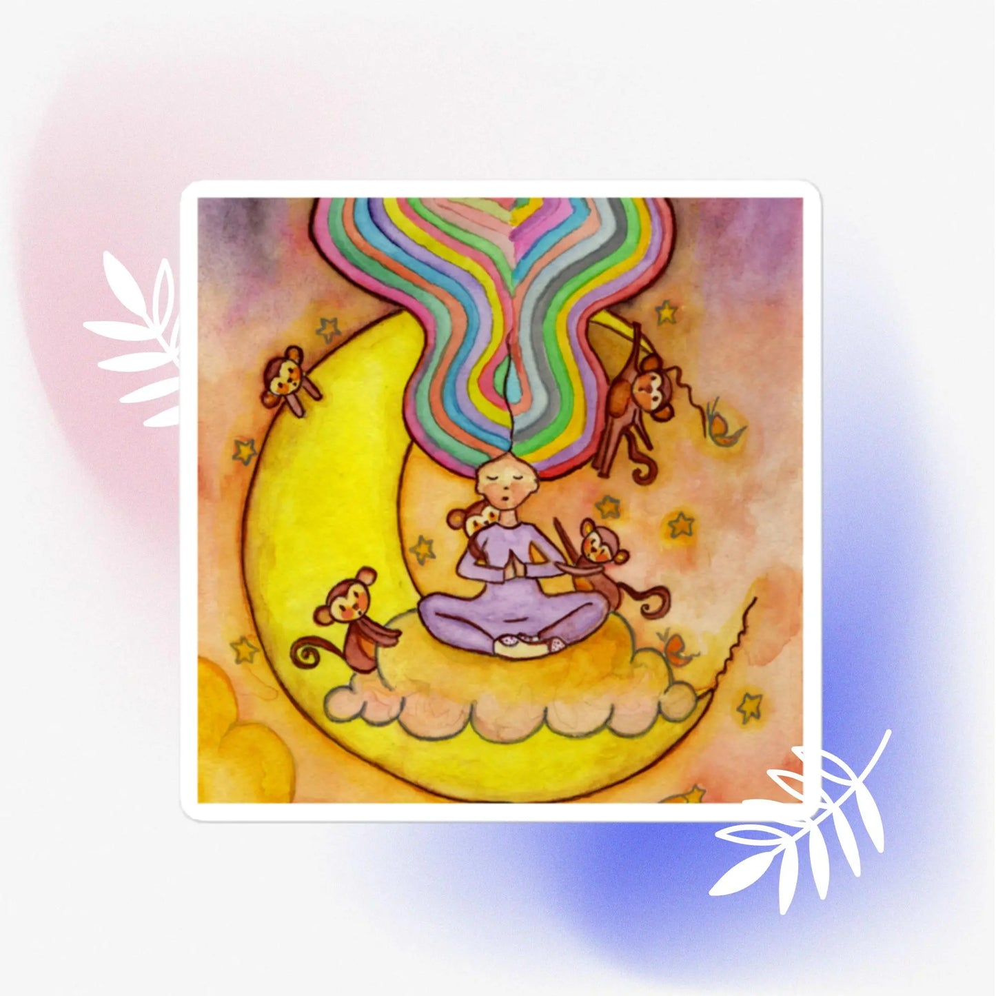 Bubble-Free Sticker (meditating on the moon)