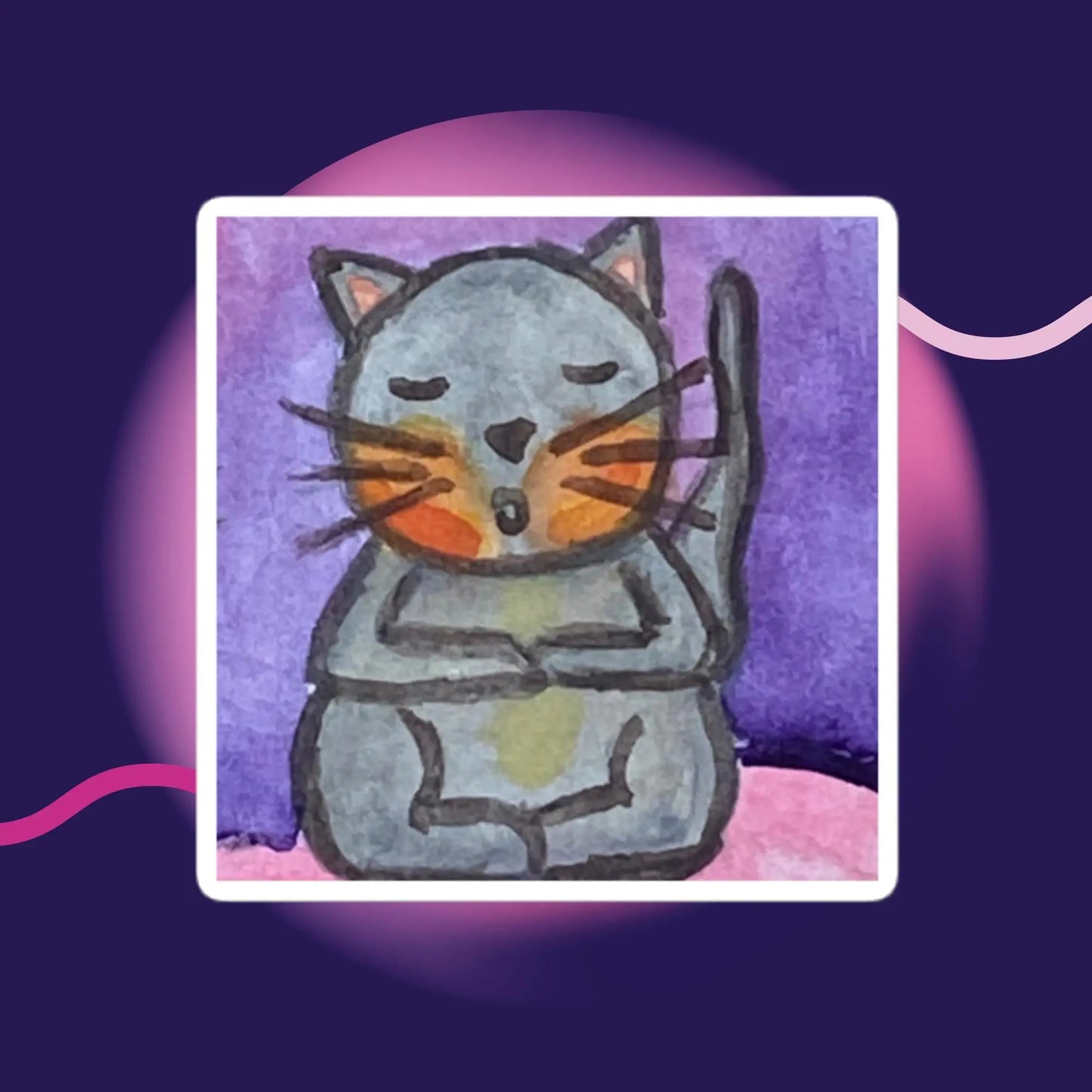 Bubble-free sticker (cat chanting - purple background)
