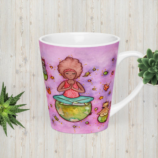 Latte Mug (cats and woman meditating)