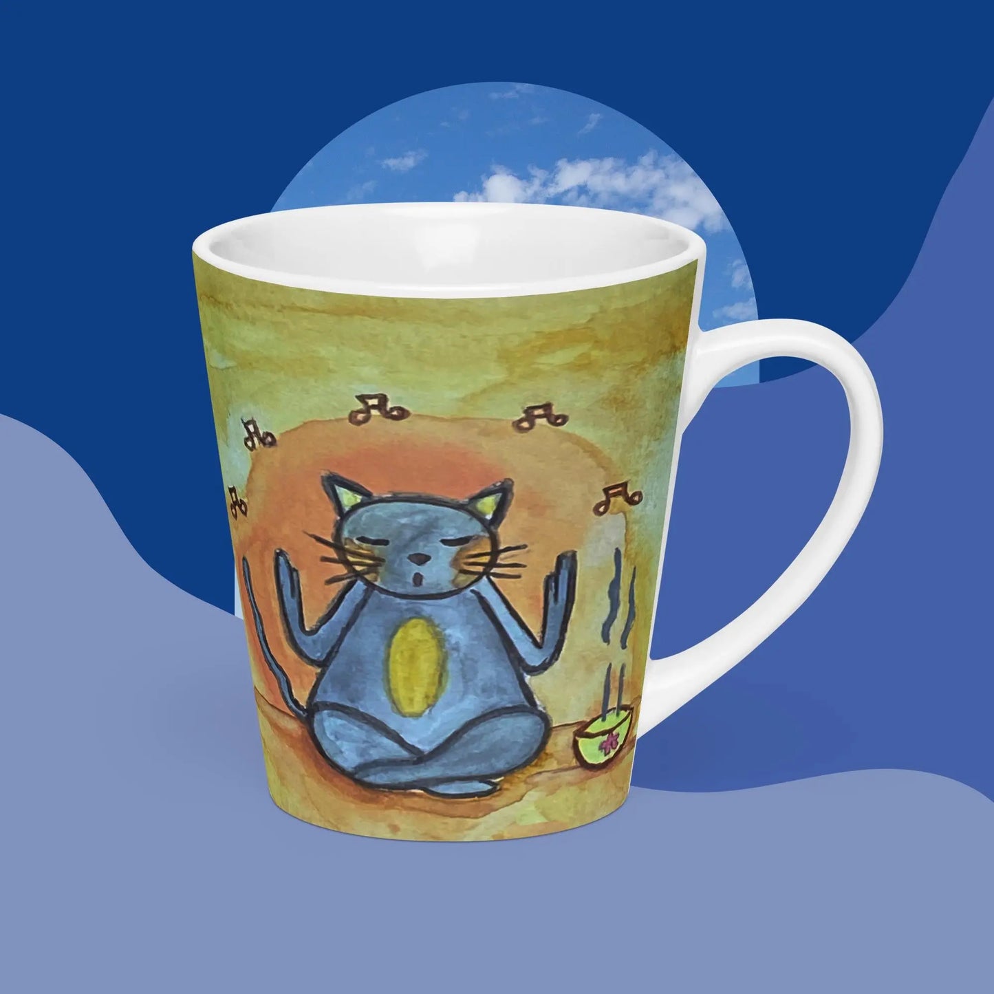 Latte Mug (cat chanting with incense burning)