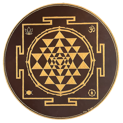 Thumbnail of a Brown and gold mandala with ornate circular patterns and rich contrast, elegant spiritual meditation design on a poster. This is a print of the original hand-painted mandala by Brazilian artist Claudia Stagni.