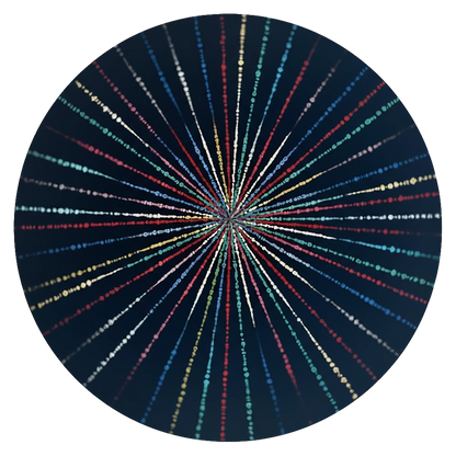 Mandala with flowing light-like patterns radiating outward in symmetry, luminous meditation artwork printed on a mindfulness poster.  This is a print of the original hand-painted mandala by Brazilian artist Claudia Stagni.