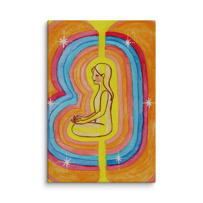 Rainbow aura energy field portrait on mindfulness canvas poster. This is a canvas print of the original hand-painted watercolor by Brazilian artist Thaís Suizo for the LET'S MEDITATE SERIES of mediation guides. 
