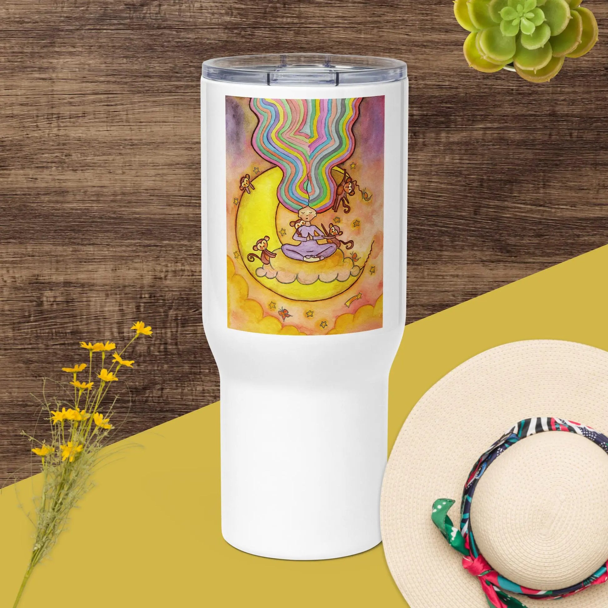 Travel Mug with Handle (meditating on the moon)