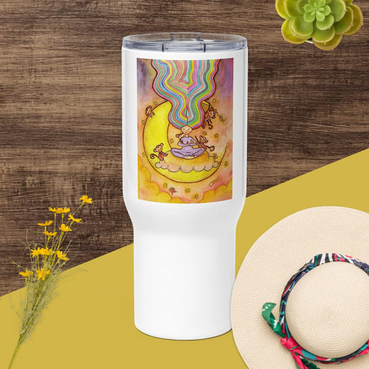 Travel Mug with Handle (meditating on the moon)