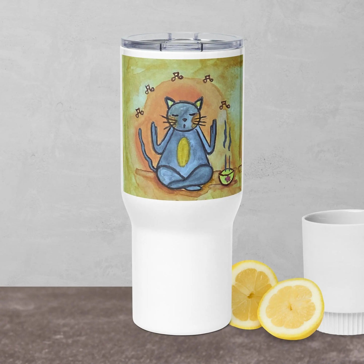 Travel Mug (cat chanting with incense burning)