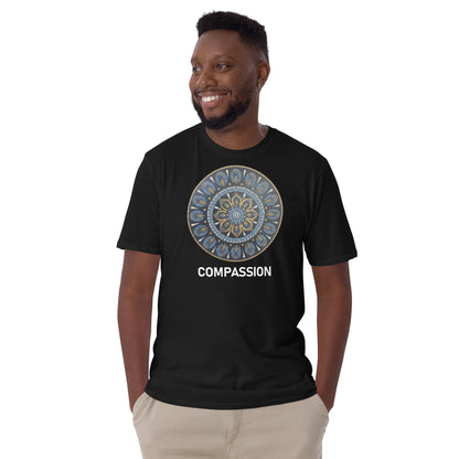 Unisex Softstyle T-Shirt (mandala with gold rim | on front | COMPASSION in white lettering)