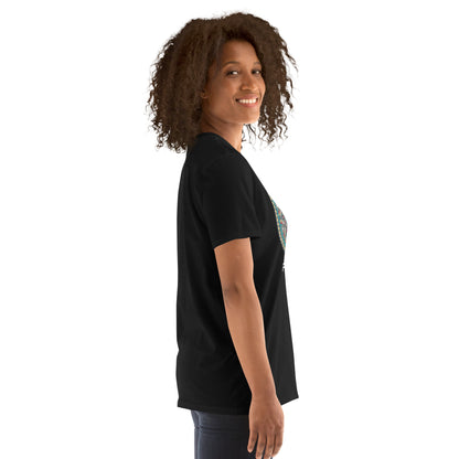 Unisex Softstyle T-Shirt (mandala with red core on front | PURPOSE in white lettering)