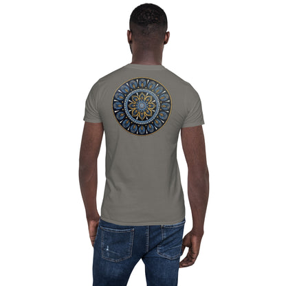 Unisex Softstyle T-Shirt (mandala with gold rim on back | PROTECTION in white lettering)