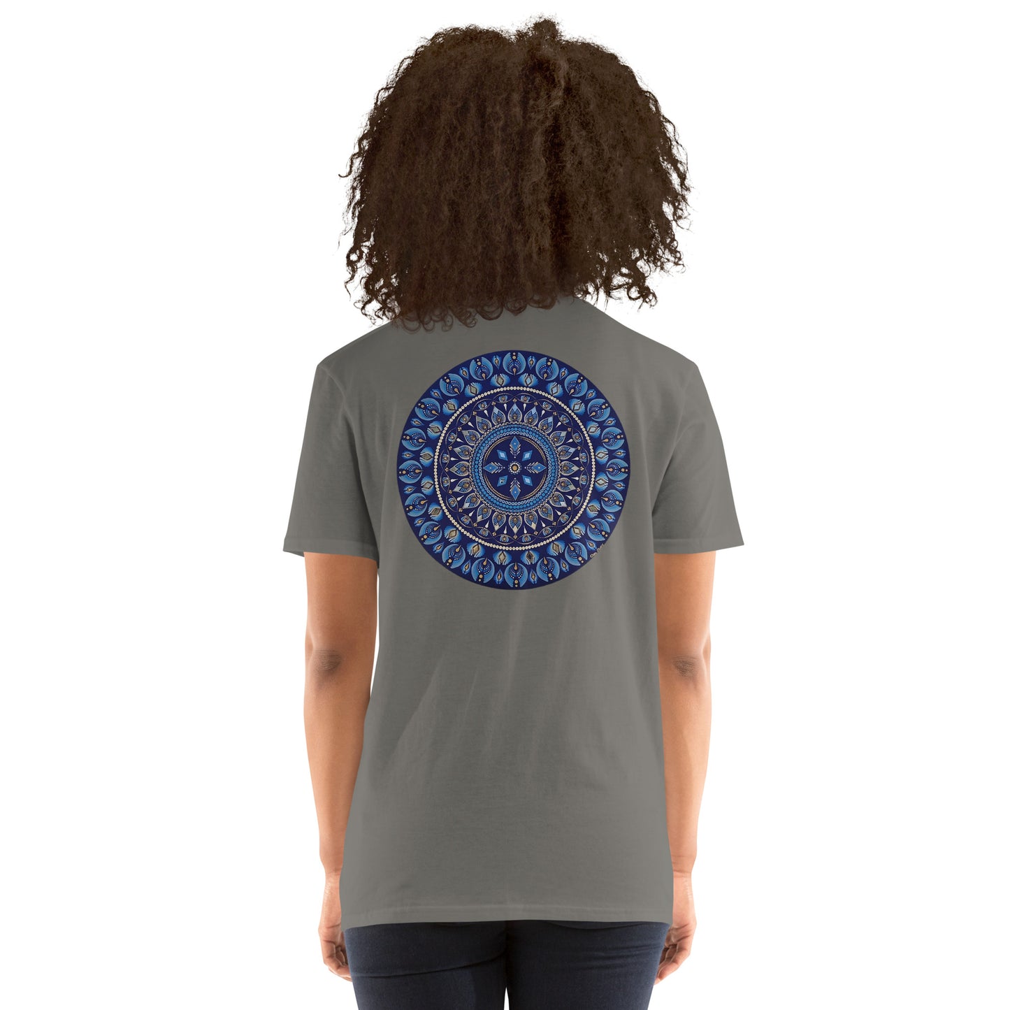 Unisex Softstyle T-Shirt (mandala with 4 diamonds on back | PRESENCE in black lettering on front)
