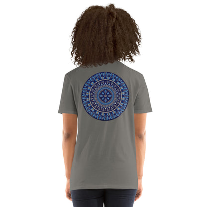 Unisex Softstyle T-Shirt (mandala with 4 diamonds on back | PRESENCE in black lettering on front)