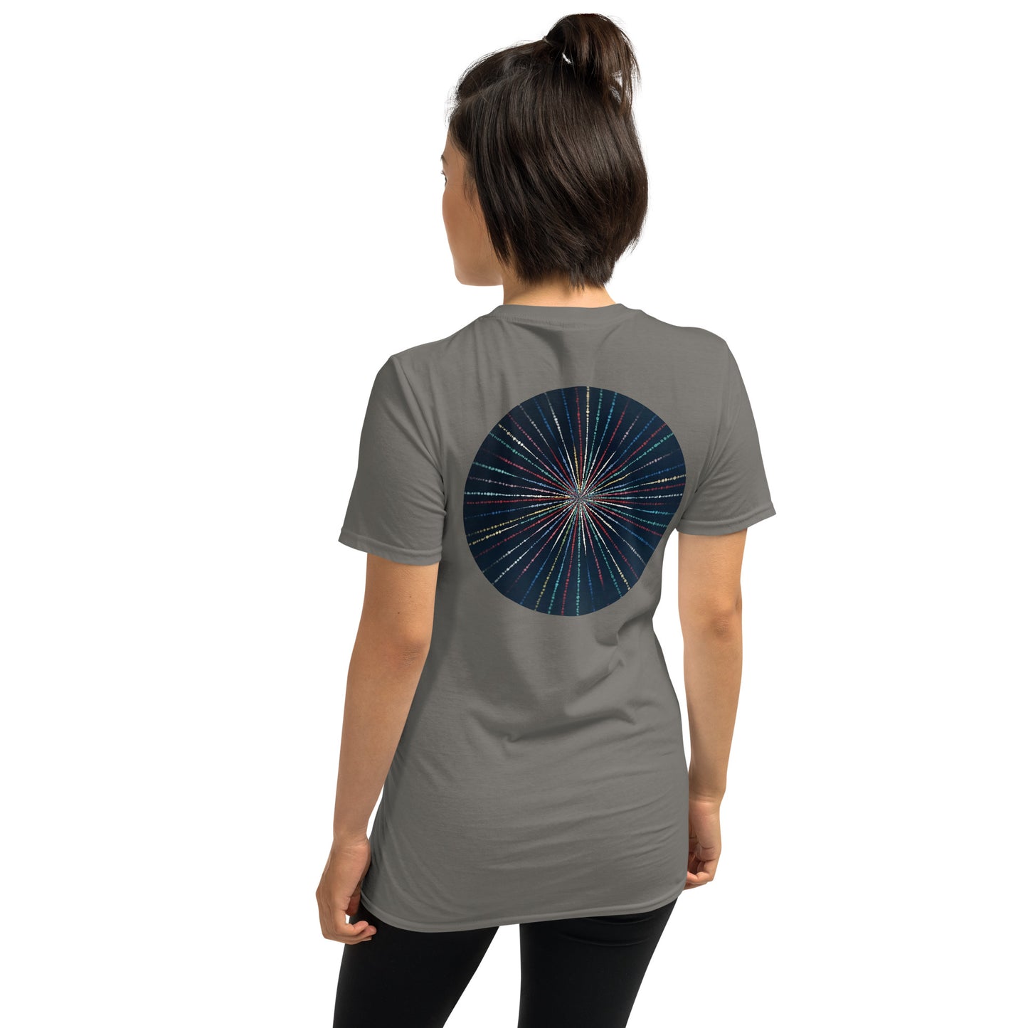 Unisex Softstyle T-Shirt (mandala with streams of light on back | EXPANSION in black lettering on front)