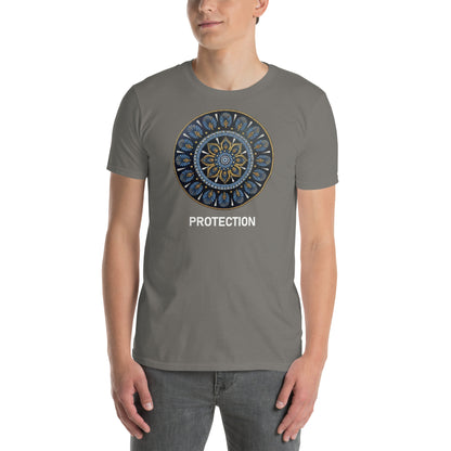 Unisex Softstyle T-Shirt (mandala with gold rim on front | PROTECTION in white lettering)