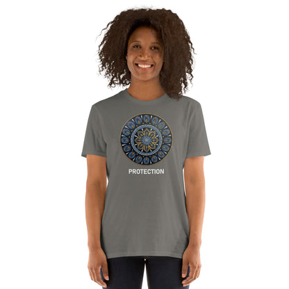 Unisex Softstyle T-Shirt (mandala with gold rim | on front | PROTECTION in white lettering)