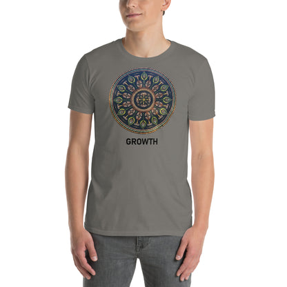Unisex Softstyle T-Shirt (mandala with cross in the core | on front | GROWTH in black lettering)