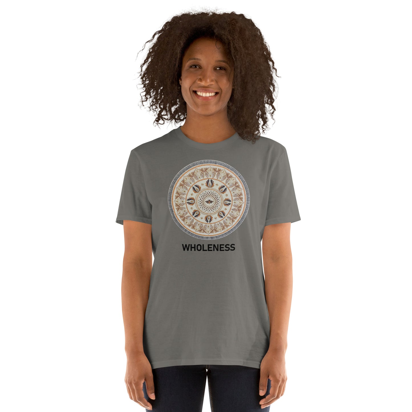 Unisex Softstyle T-Shirt (beige mandala | on front | WHOLENESS in black lettering)