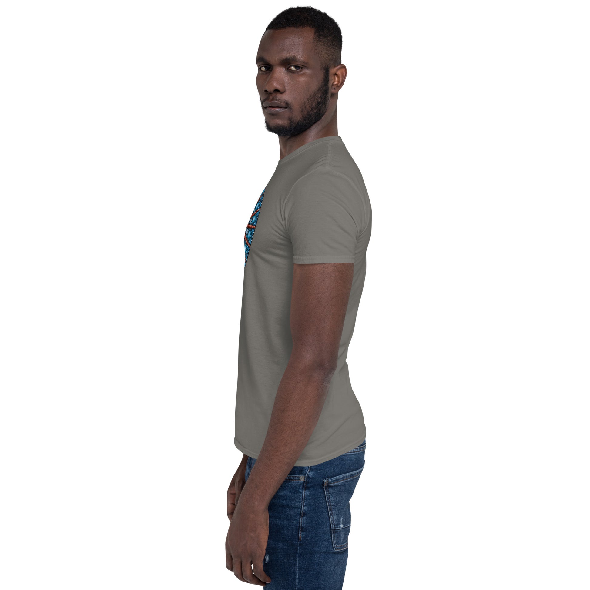 Unisex Softstyle T-Shirt (mandala with red lines | on front | POWER in white lettering)