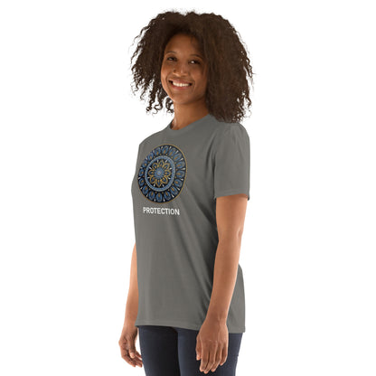 Unisex Softstyle T-Shirt (mandala with gold rim | on front | PROTECTION in white lettering)