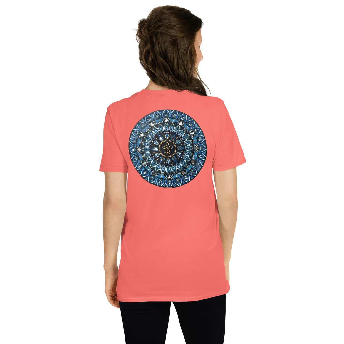 Unisex Softstyle T-Shirt (mandala with 3 loops in core on back | FAMILY in black lettering on front)