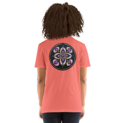 Unisex Softstyle T-Shirt (mandala with purple petals on back | GRACE in black lettering on front)
