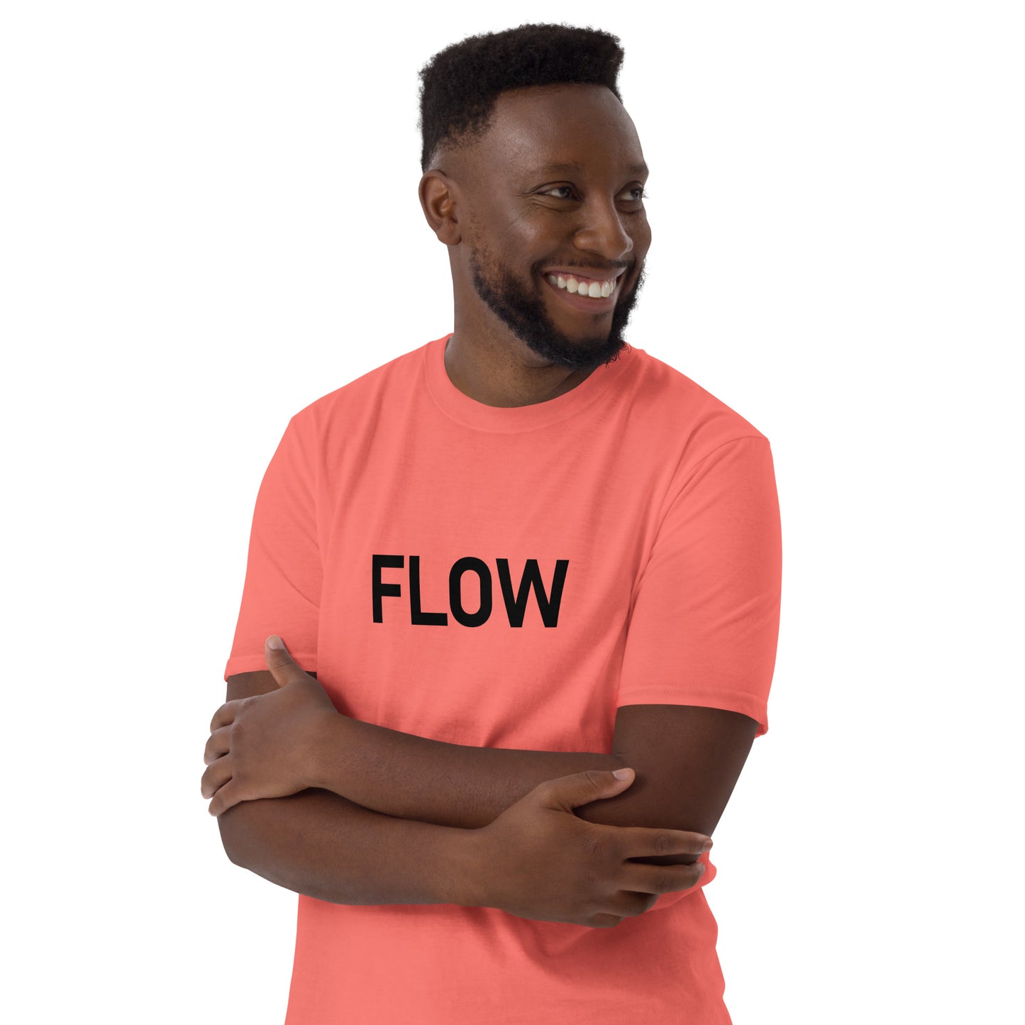 Unisex Softstyle T-Shirt (mandala with golden core on back | FLOW in black lettering on front)