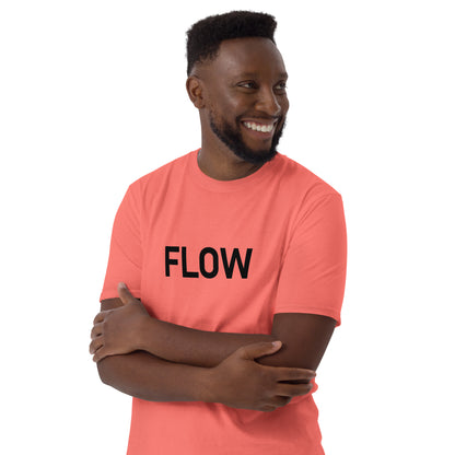 Unisex Softstyle T-Shirt (mandala with golden core on back | FLOW in black lettering on front)