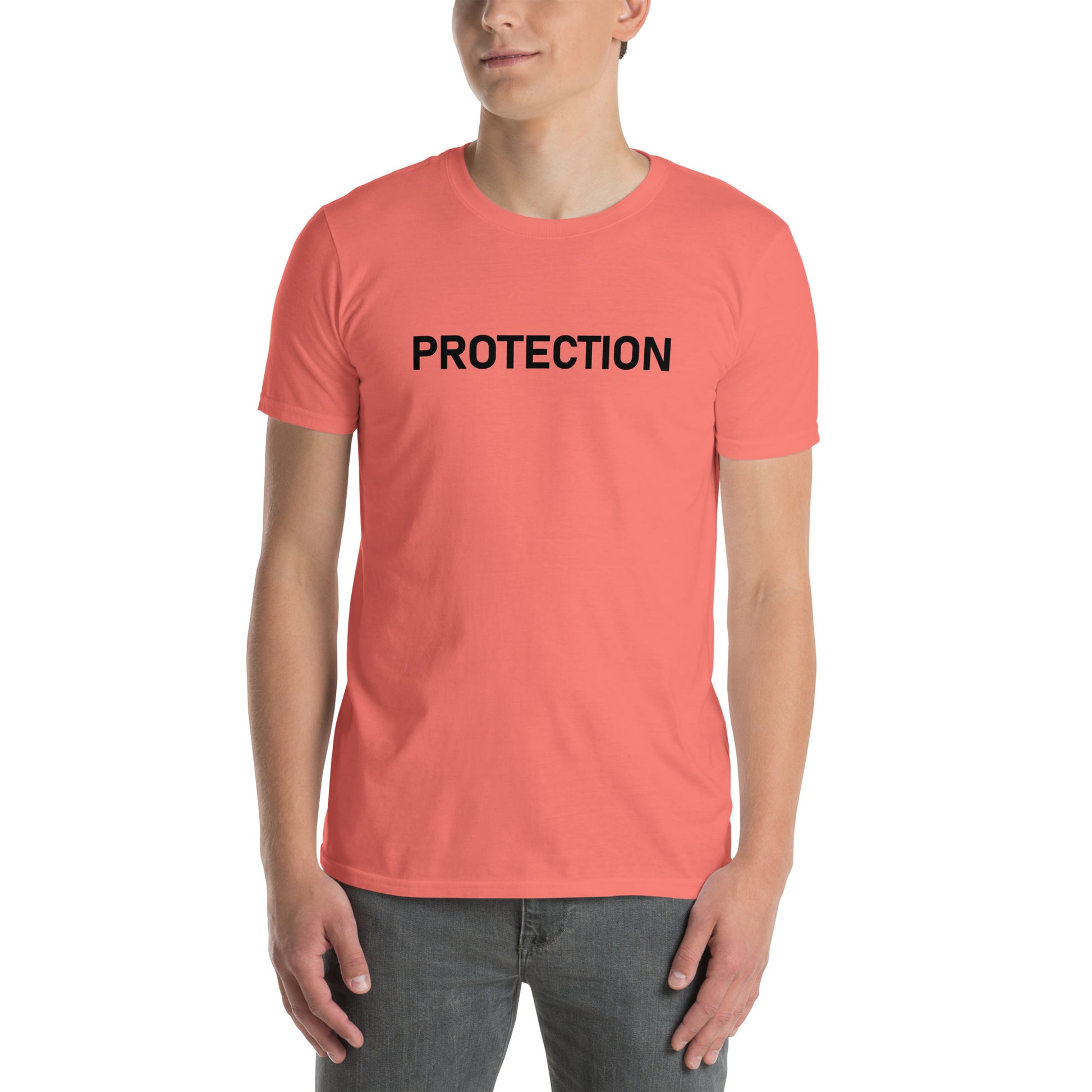 Unisex Softstyle T-Shirt (mandala with gold rim on back | PROTECTION in white lettering)