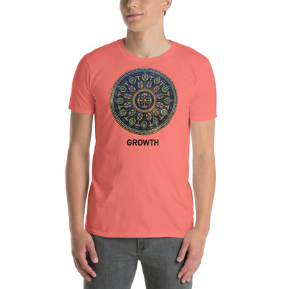 Unisex Softstyle T-Shirt (mandala with cross in the core | on front | GROWTH in black lettering)