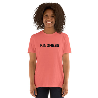 Unisex Softstyle T-Shirt (mandala with magenta rim on back | KINDNESS in black lettering on front)