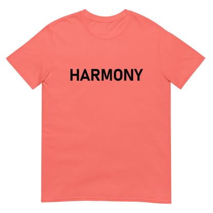 Unisex Softstyle T-Shirt (mandala with green star on back | HARMONY in black lettering on front)