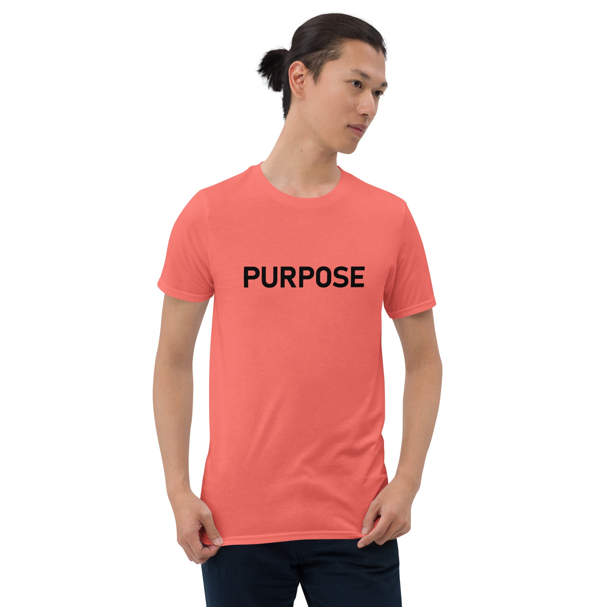 Unisex Softstyle T-Shirt (mandala with red core on back | PURPOSE in black lettering on front)