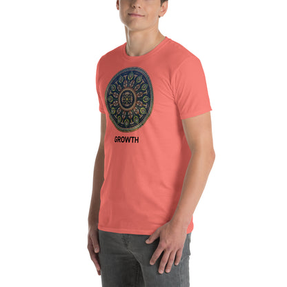 Unisex Softstyle T-Shirt (mandala with cross in the core | on front | GROWTH in black lettering)