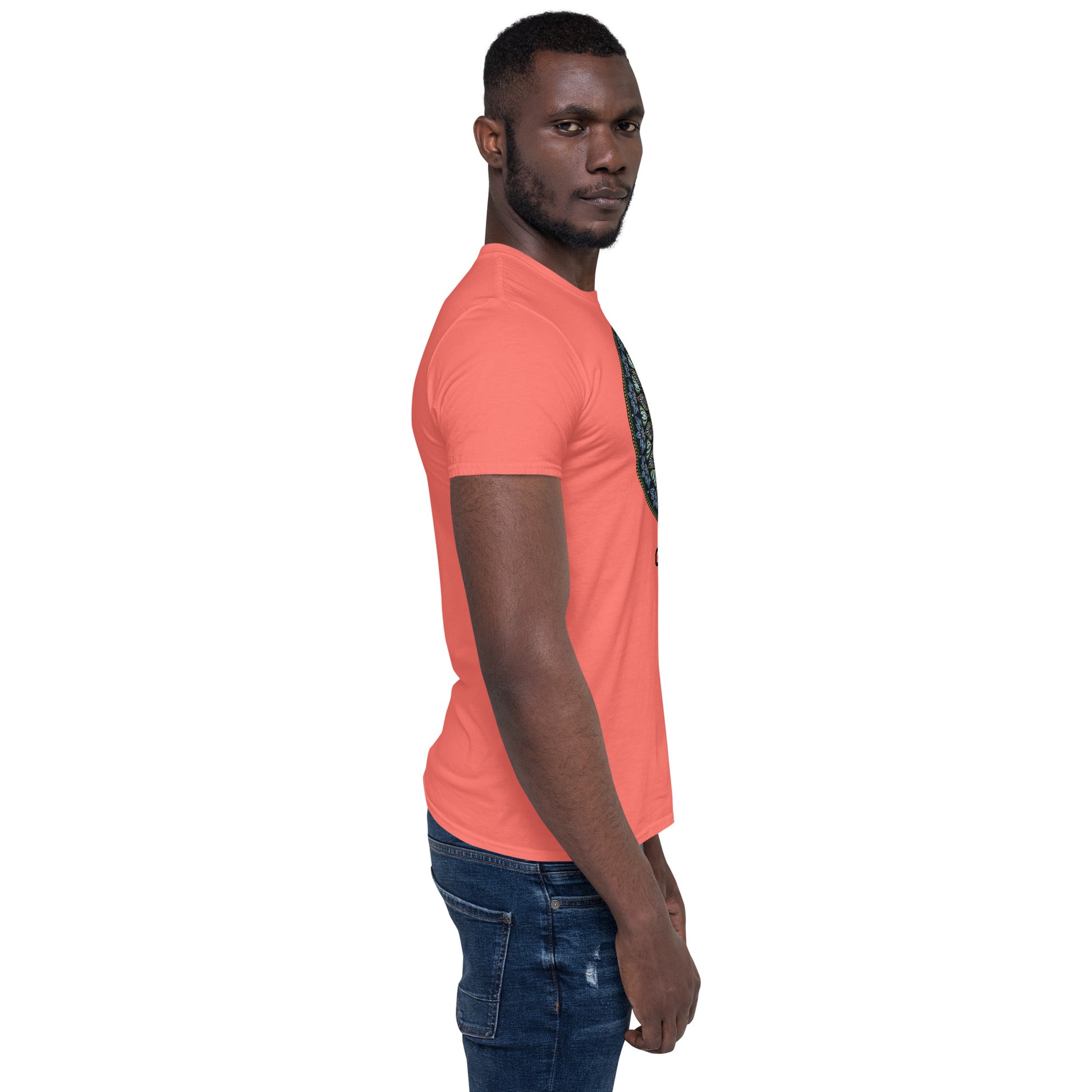 Unisex Softstyle T-Shirt (mandala green and gold rim | on front | GRATITUDE in black lettering)