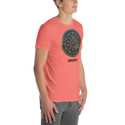 Unisex Softstyle T-Shirt (mandala with cross in the core | on front | GROWTH in black lettering)