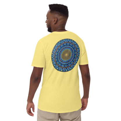 Unisex Softstyle T-Shirt (mandala with golden core on back | FLOW in black lettering on front)