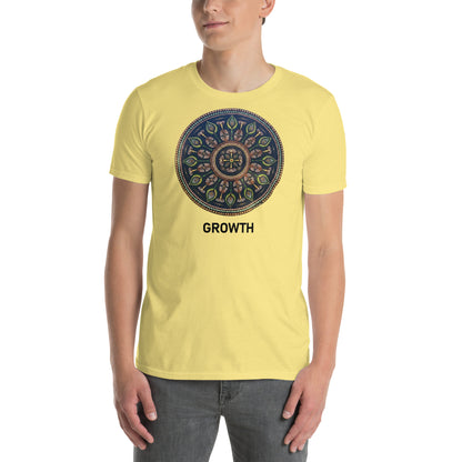 Unisex Softstyle T-Shirt (mandala with cross in the core | on front | GROWTH in black lettering)