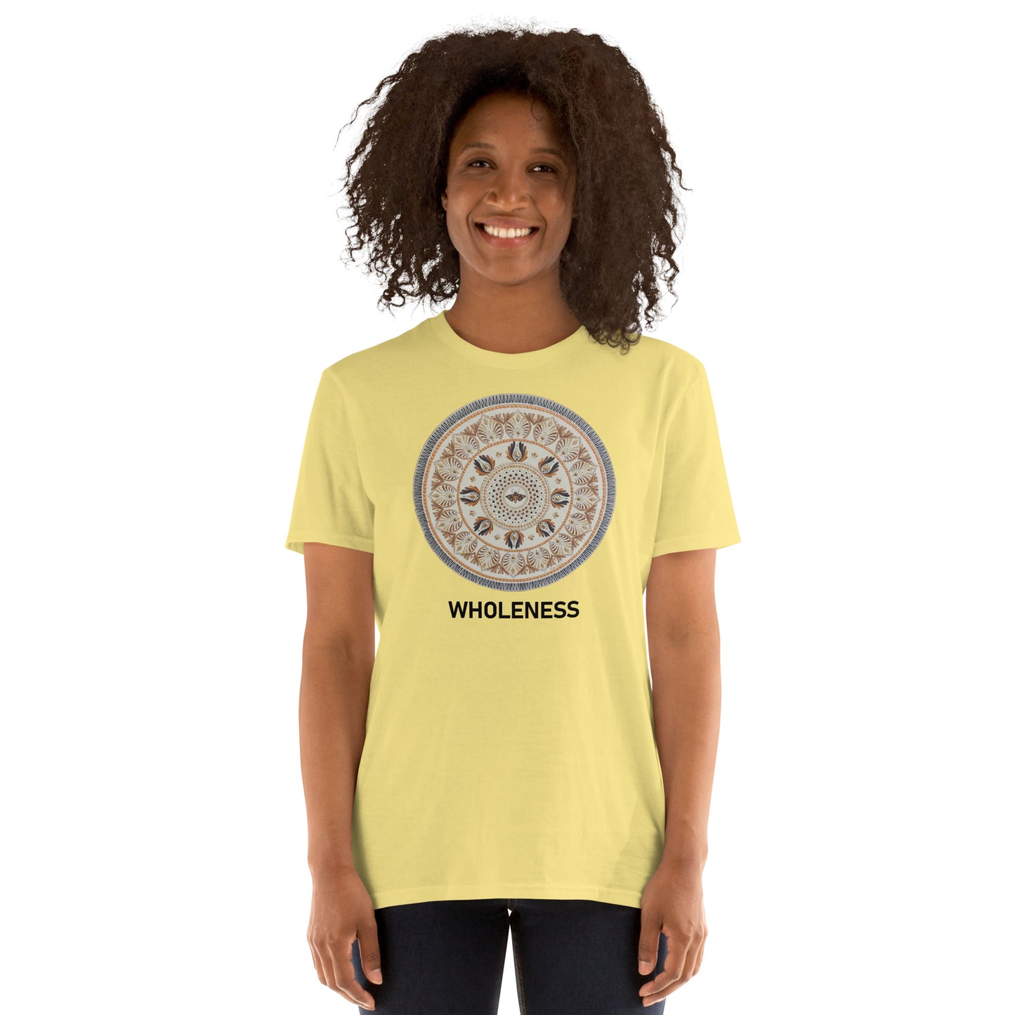 Unisex Softstyle T-Shirt (beige mandala | on front | WHOLENESS in black lettering)