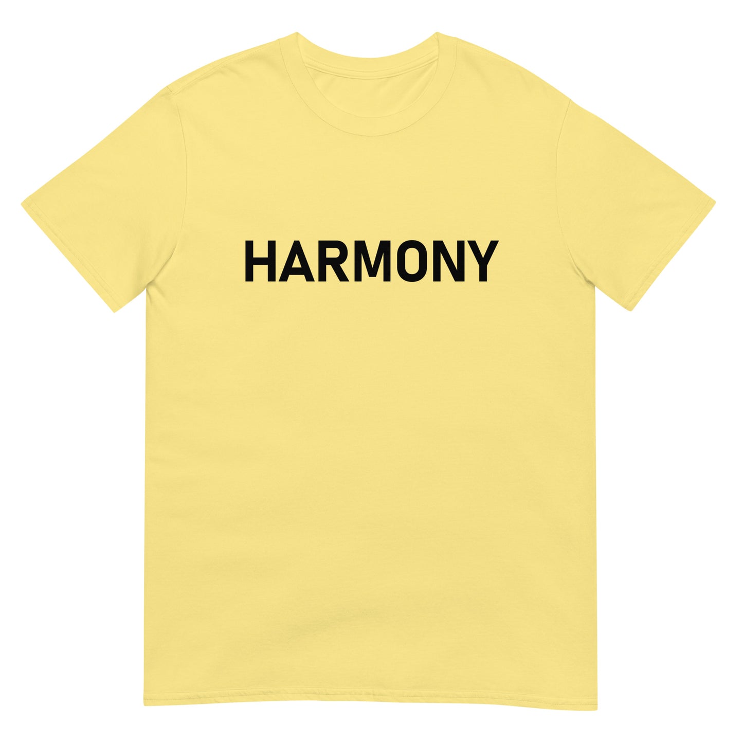 Unisex Softstyle T-Shirt (mandala with green star on back | HARMONY in black lettering on front)