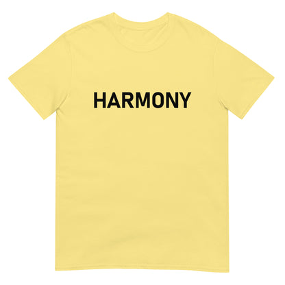 Unisex Softstyle T-Shirt (mandala with green star on back | HARMONY in black lettering on front)