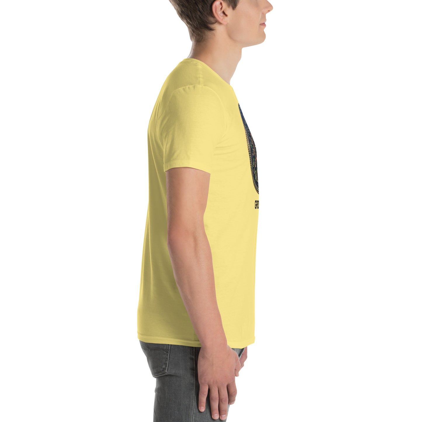 Unisex Softstyle T-Shirt (mandala with cross in the core | on front | GROWTH in black lettering)