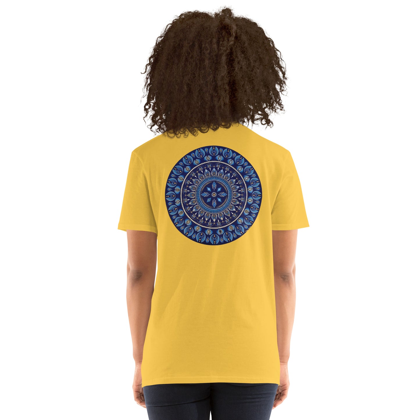 Unisex Softstyle T-Shirt (mandala with 4 diamonds on back | PRESENCE in black lettering on front)