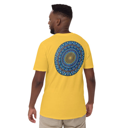 Unisex Softstyle T-Shirt (mandala with golden core on back | FLOW in black lettering on front)