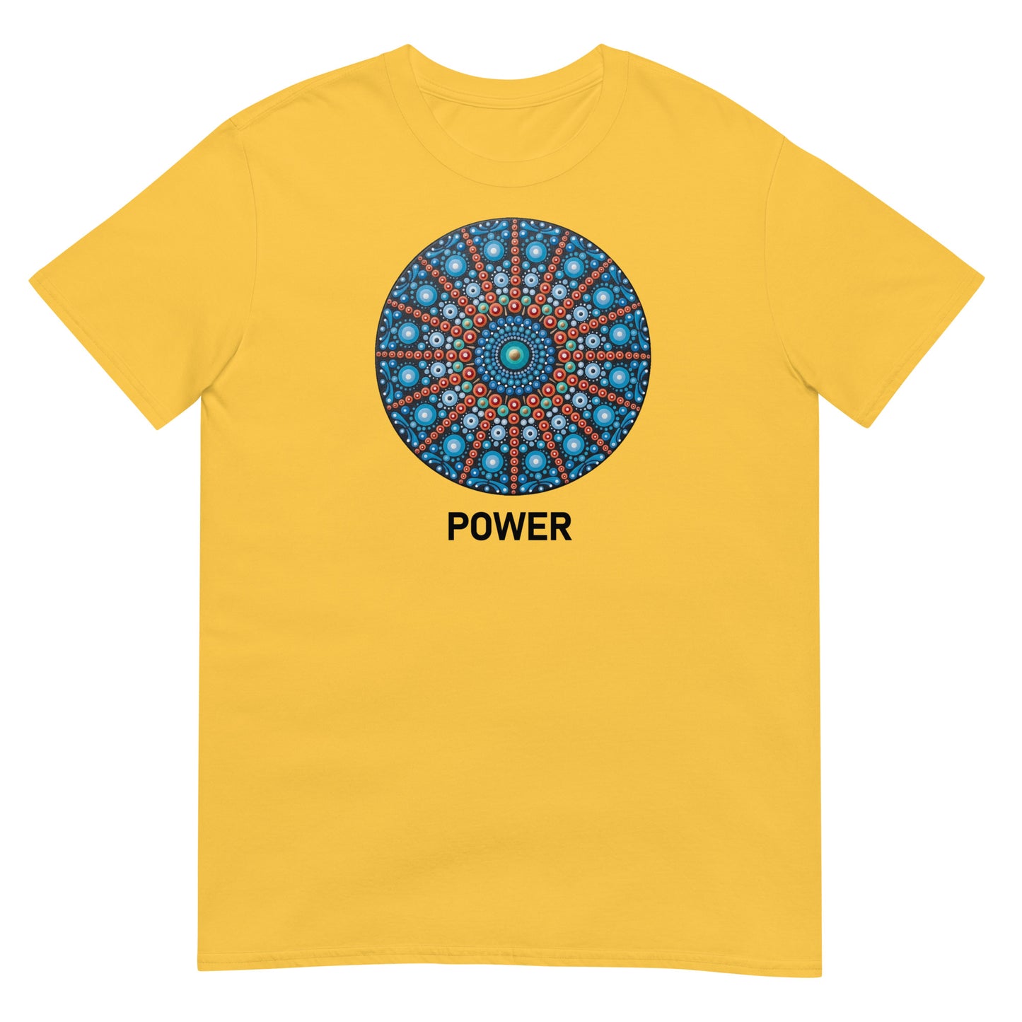 Unisex Softstyle T-Shirt (mandala with red lines | on front | POWER in black lettering)