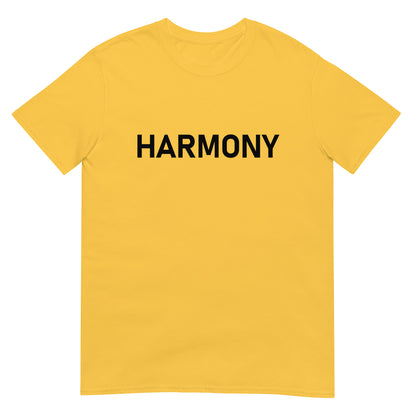 Unisex Softstyle T-Shirt (mandala with green star on back | HARMONY in black lettering on front)