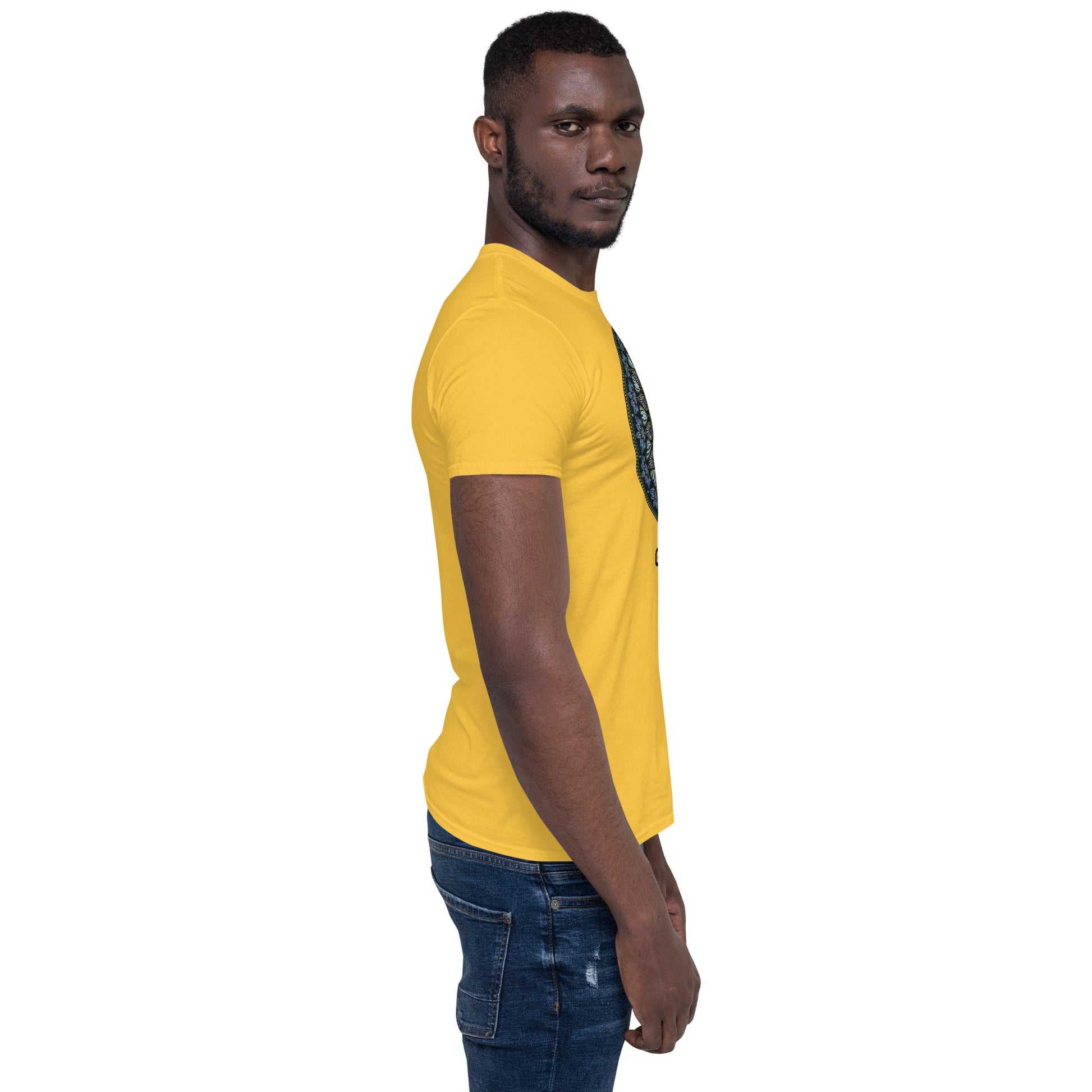 Unisex Softstyle T-Shirt (mandala green and gold rim | on front | GRATITUDE in black lettering)